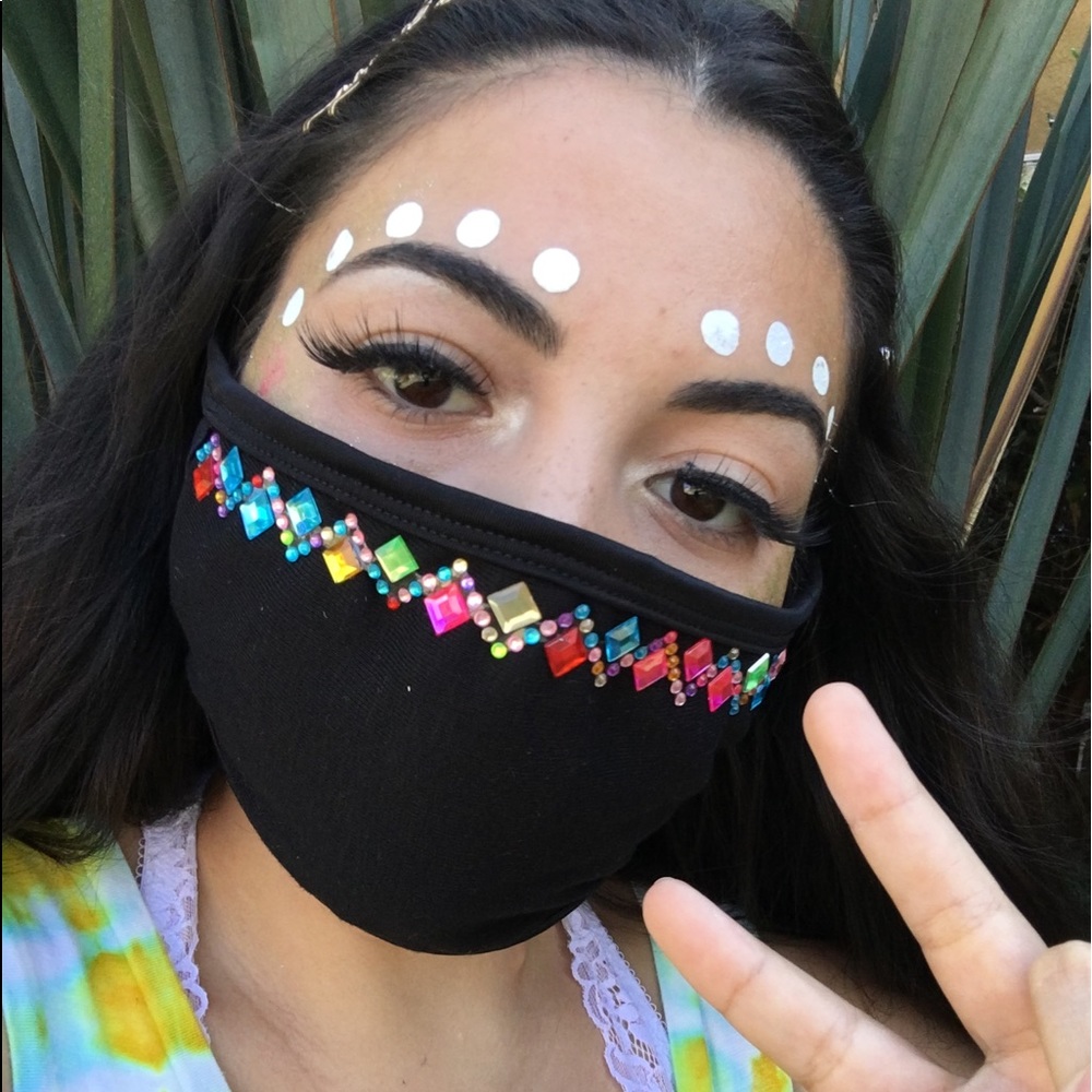 Rhinestone Face Rave Festival Mask